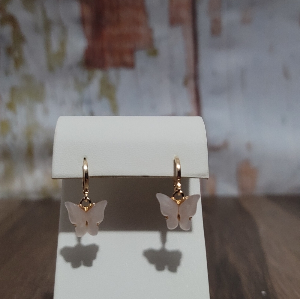New Goldtone white Butterfly Earrings